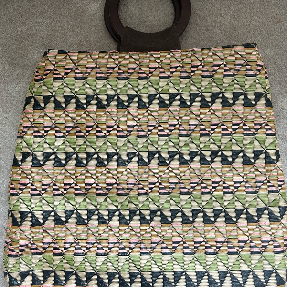 Ecco Green and Pink Geometric Tote Bag